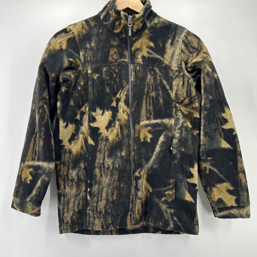 Columbia Fleece Jacket Boys Large Camo Full Zip Outdoor Gorpcore Mock Neck